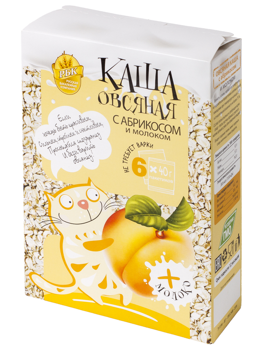Каша овсяная с абрикосом и молоком 240г 6х40г 