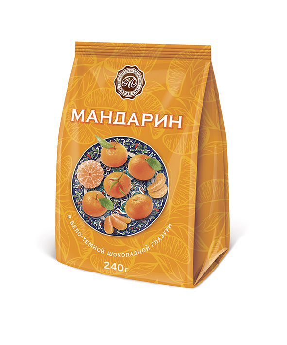 Конфеты  мандарин в бело-темной шоколадной глазури 240 гр.